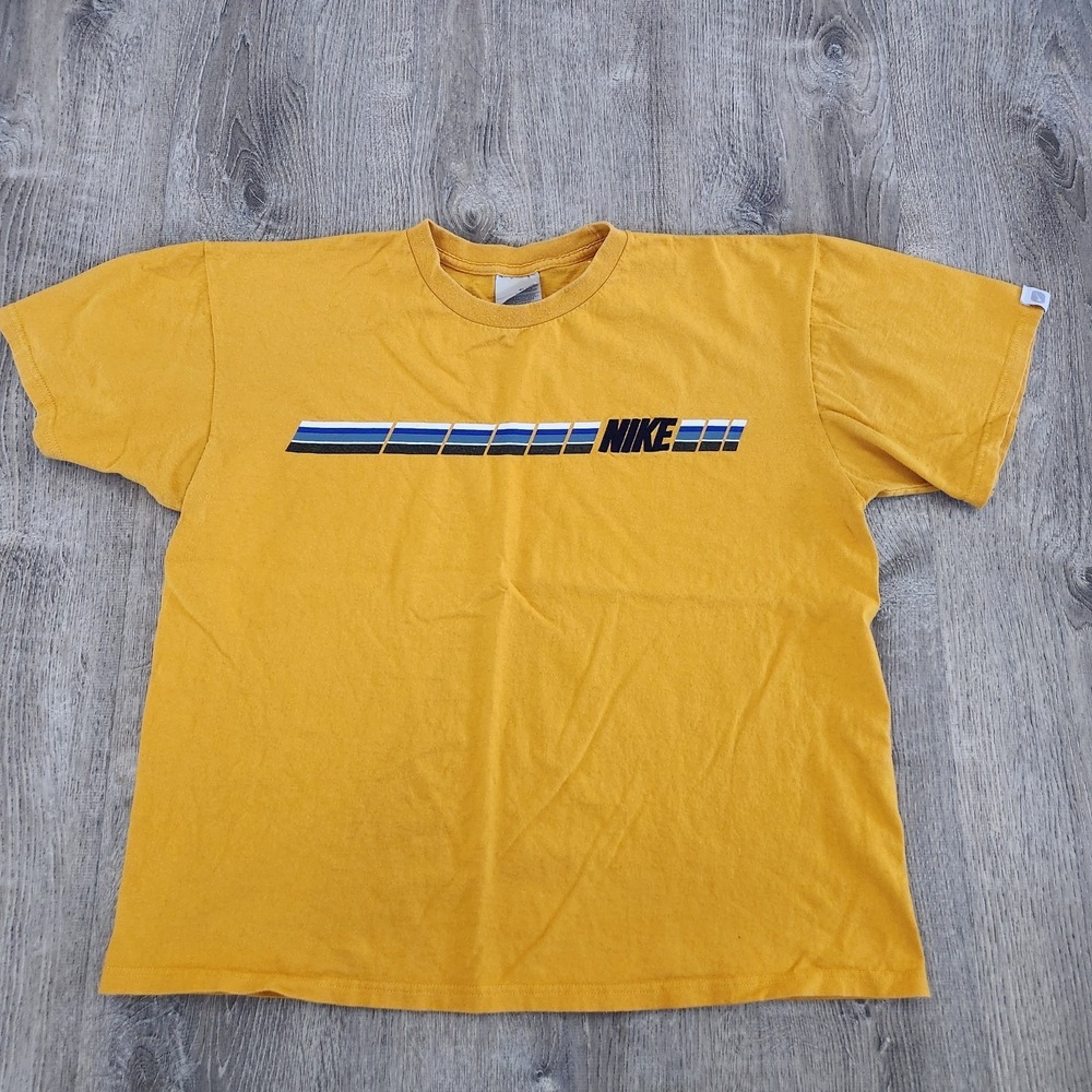 Vintage 90s Nike Center Swoosh T Shirt Yellow Size XL Grey Tag USA Fabric